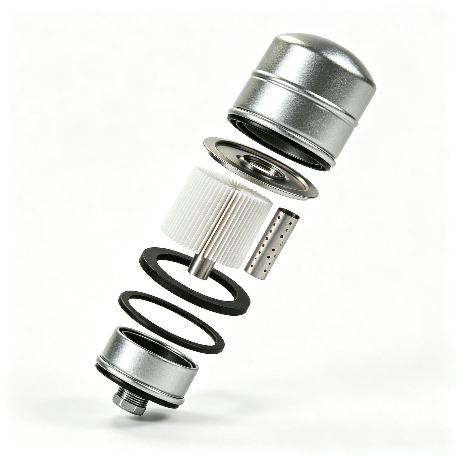Exploded layer view of spin-on oil filter - WIRES