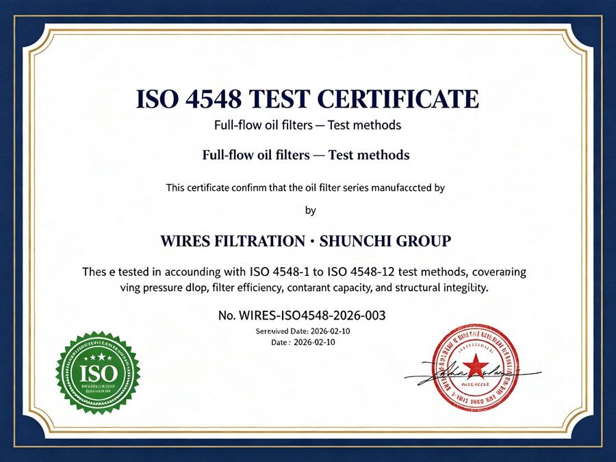 ISO 4548 Full-flow Oil Filter Test Certificate - WIRES