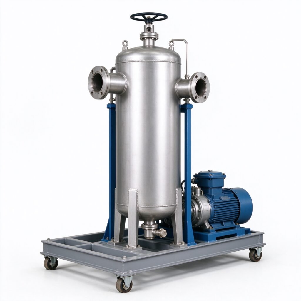 WIRES coalescing oil purifier with vertical stainless coalescence separation vessel and pump