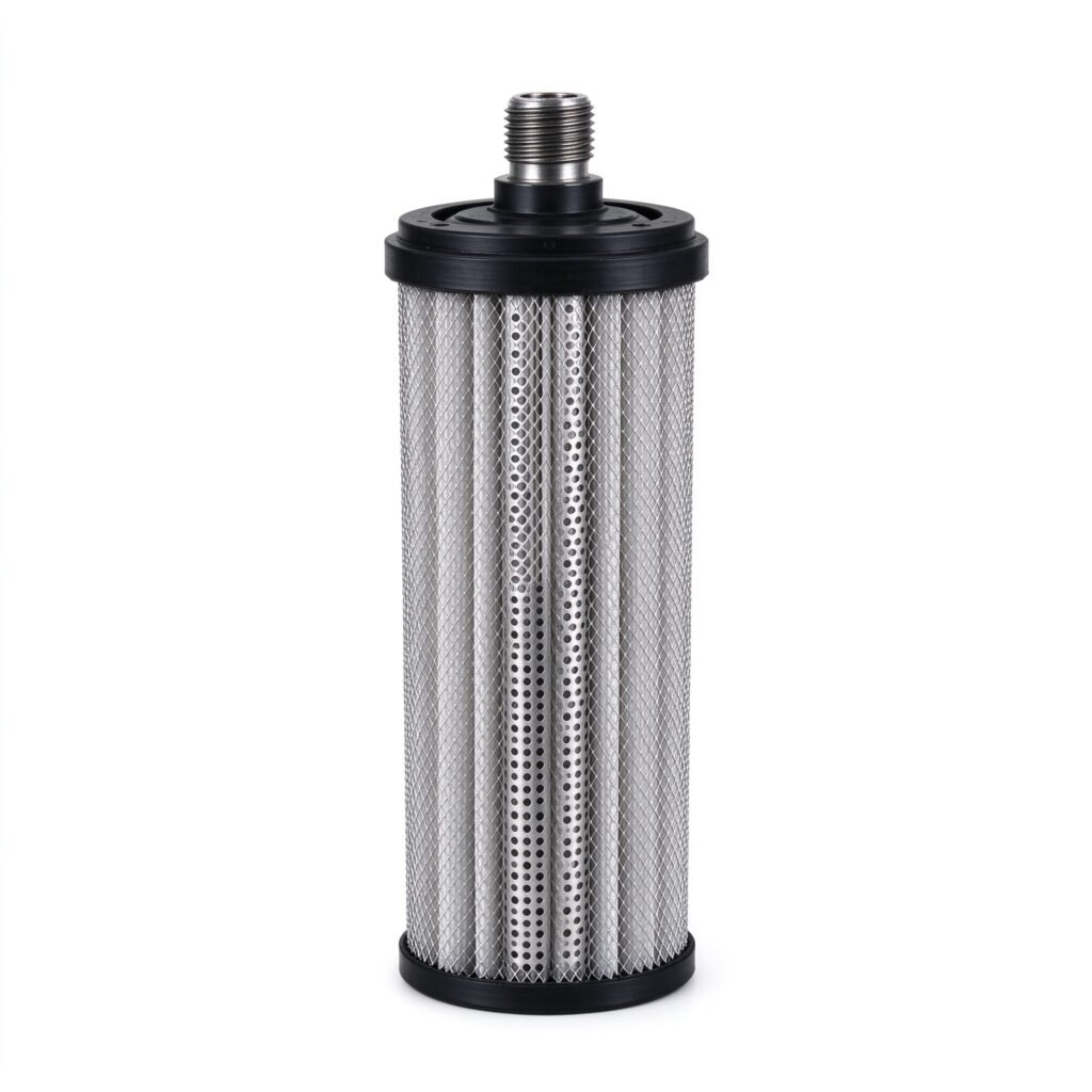 WIRES dry gas seal filter cartridge with pleated stainless steel mesh and perforated core