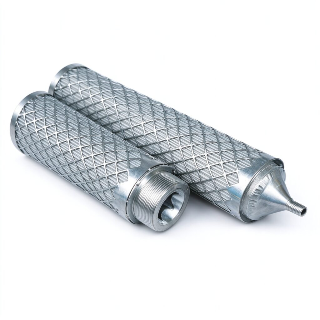 Stainless steel melt filter candle element with wire mesh support for polymer extrusion