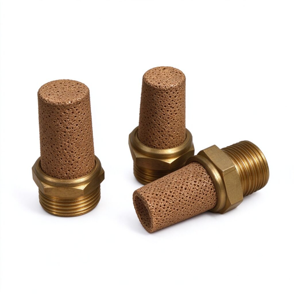 Bronze and stainless steel powder sintered filter cartridges with threaded ends
