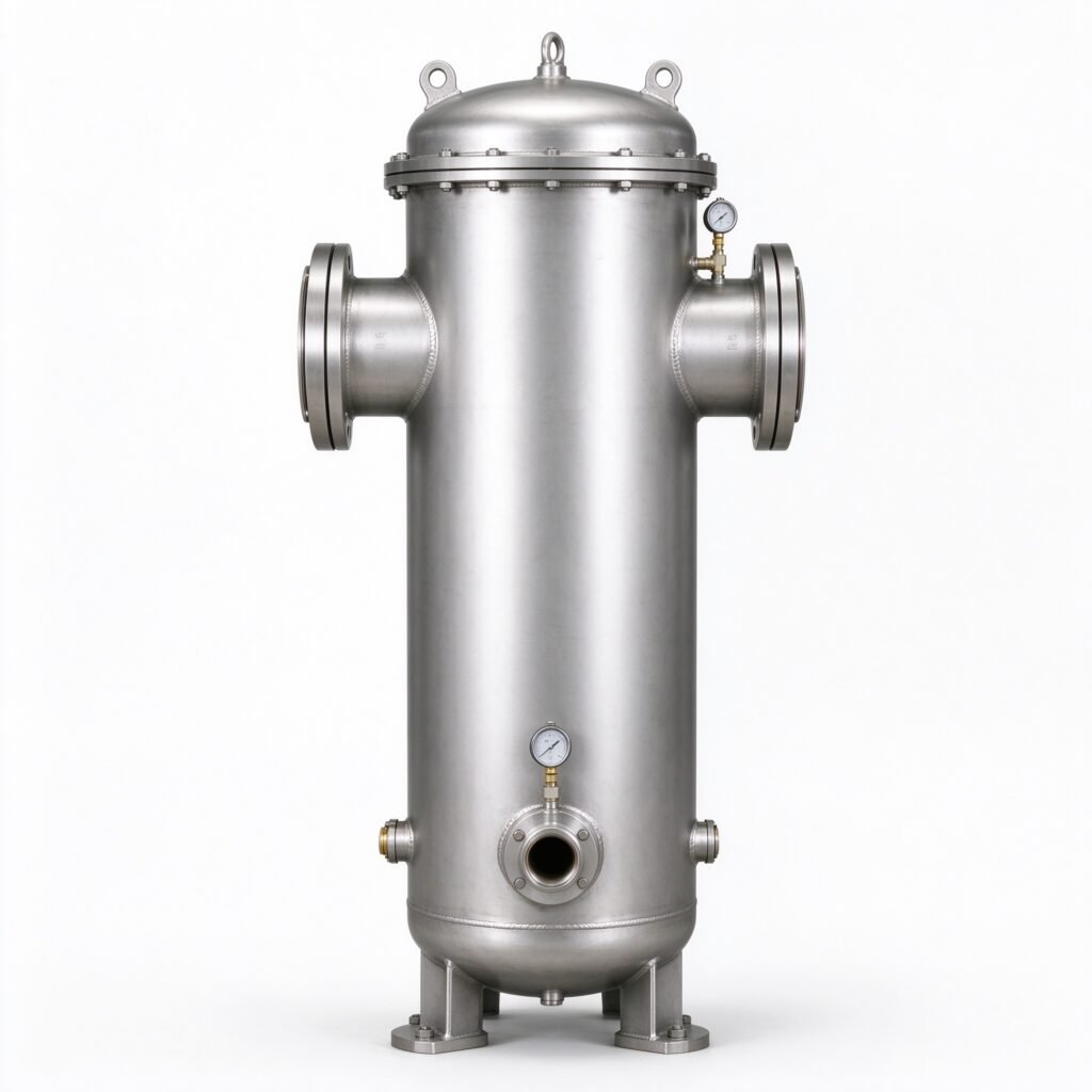 Vertical stainless steel natural gas filter separator pressure vessel with flanged nozzles