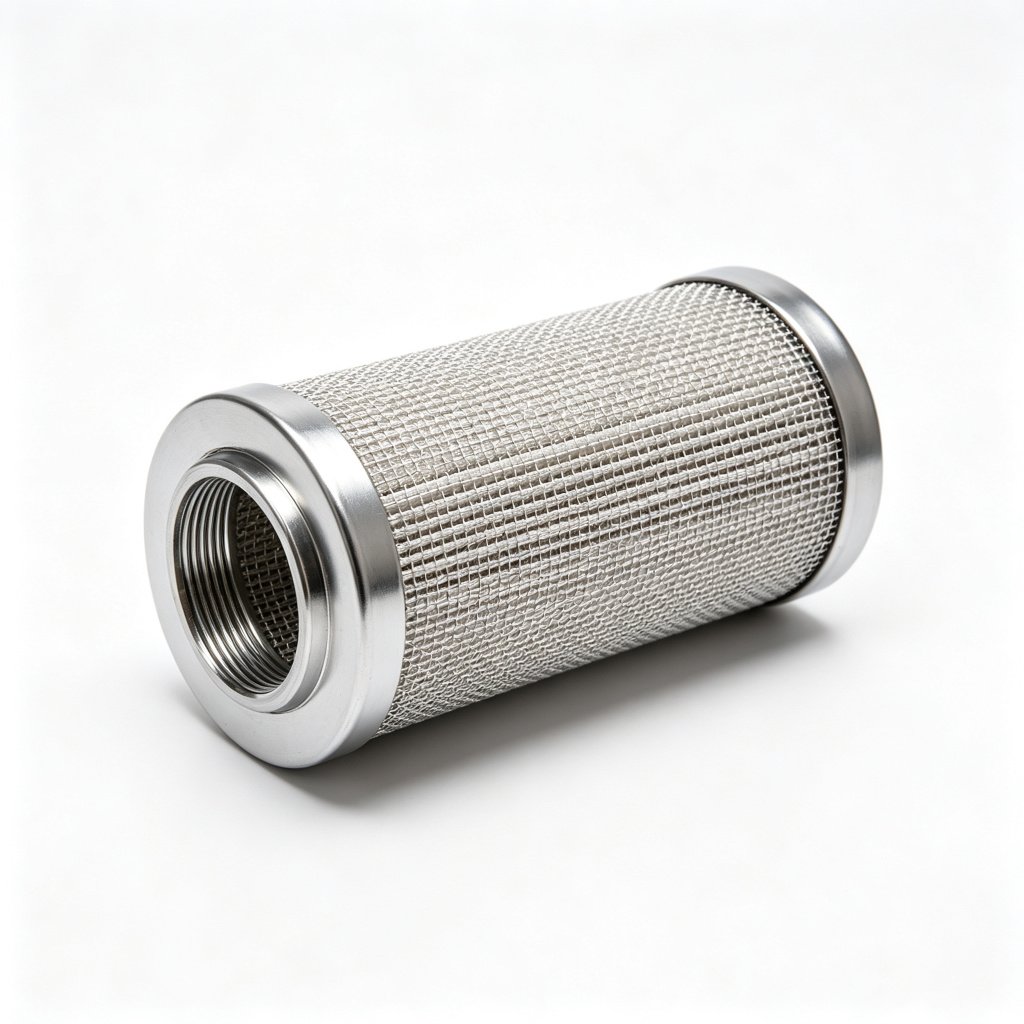 WIRES PALL replacement hydraulic filter element with pleated media and threaded steel end cap, pure white background