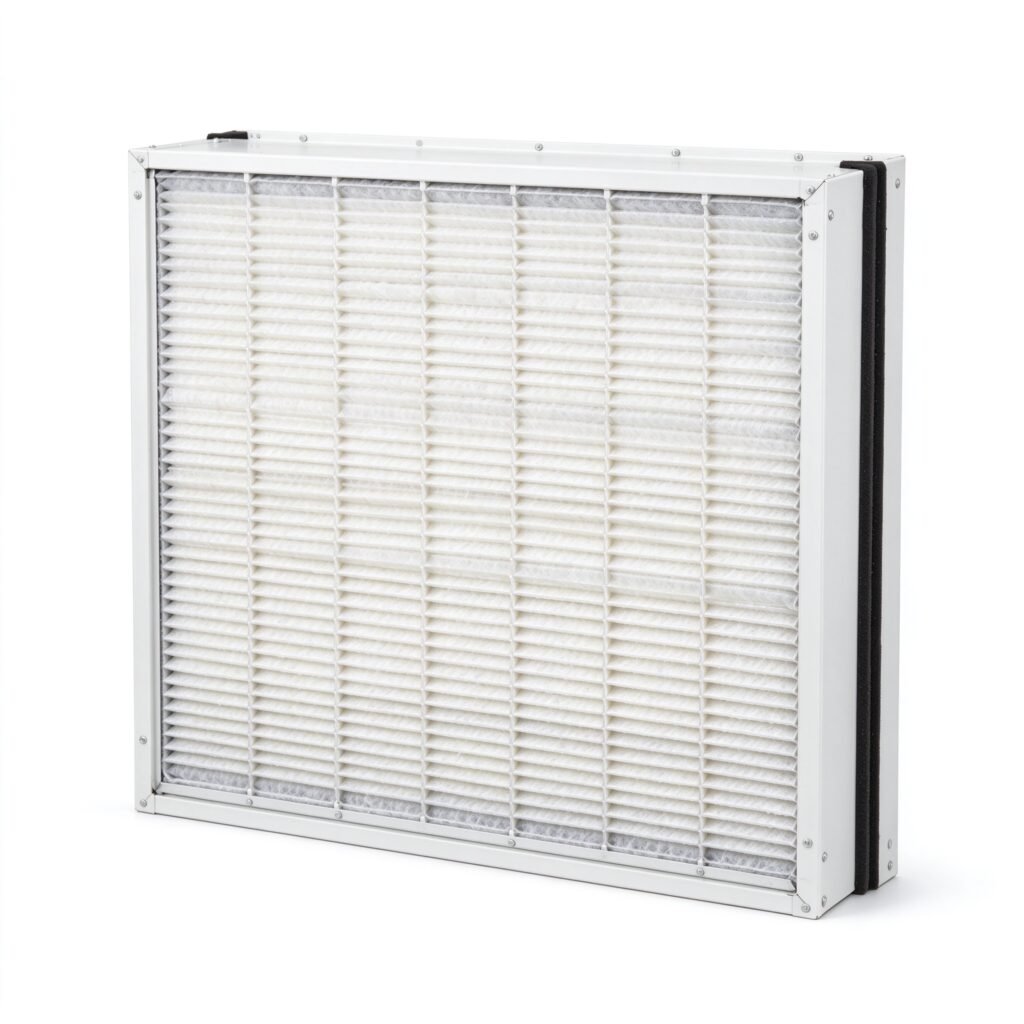 WIRES plate type panel air filter with white pleated media and galvanized frame
